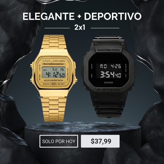 Elegante + Deportivo | Vintage gold + Gshock Negro mate