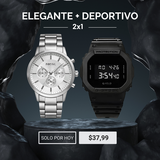 Elegante + Deportivo | Neutra silver + Gshock negro mate